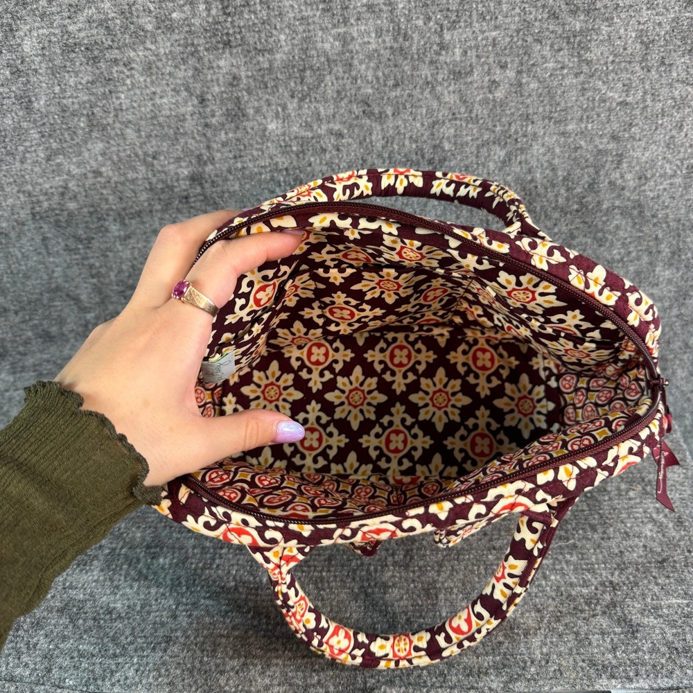 Vera Bradley Quilted Handbag Burgundy Floral Tapestry Zip Satchel Pockets - Picture 10 of 11